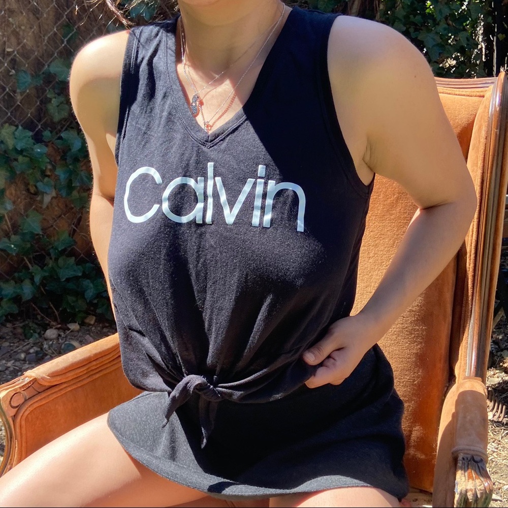 Calvin Klein Performance Black Tie Front Tank Top Tee